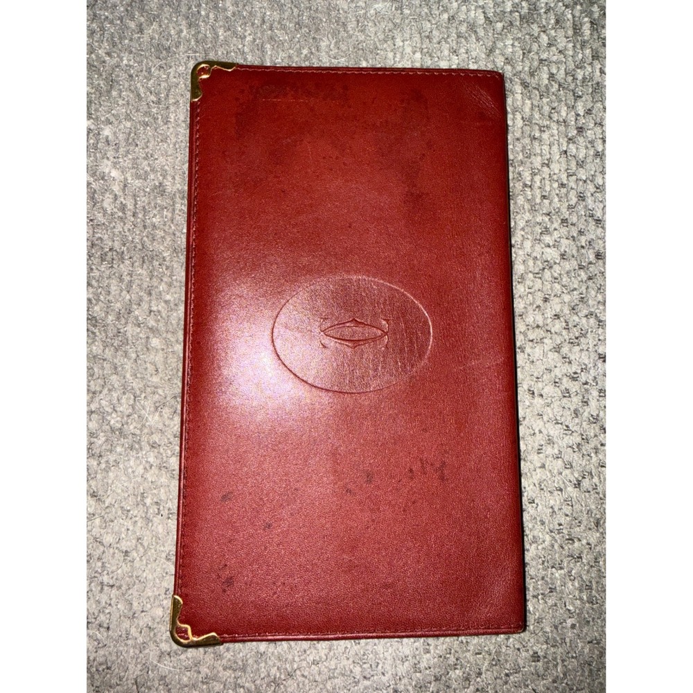 Vtg Cartier Must de Cartier Leather Burgundy Long Wallet with Gold Accent COA